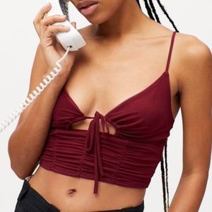 Urban Outfitters My Sweetheart Mesh Tie-Front Cami Top- Maroon- Size M